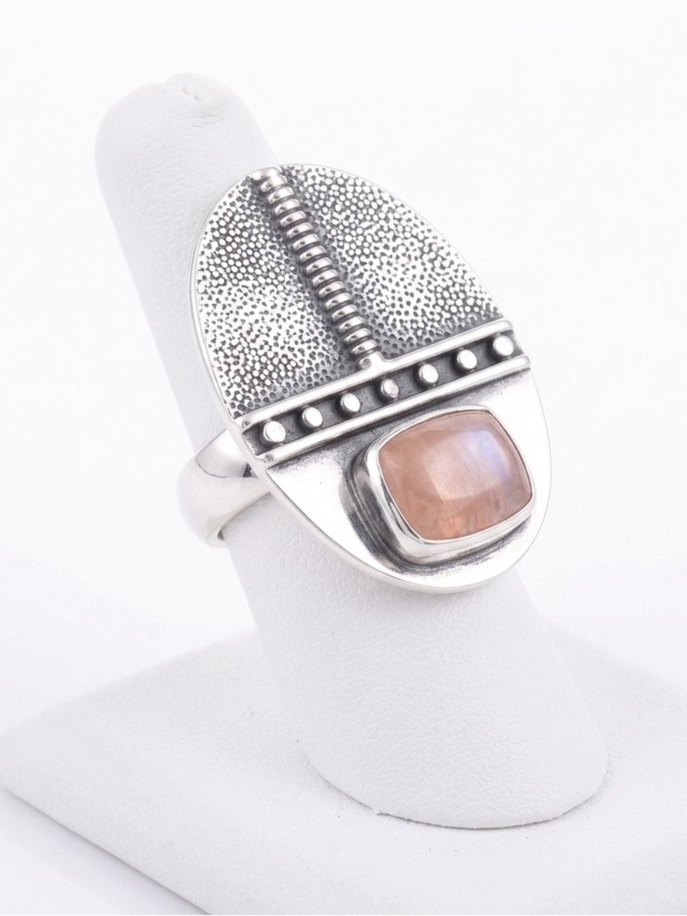 New Artisan Pink Opal Gemstone 925 Sterling Silver Tribal Shield Ring Size: 7.25
